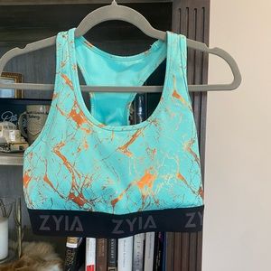 Zyia EUC Turquoise Gold Marbled Bra - Large